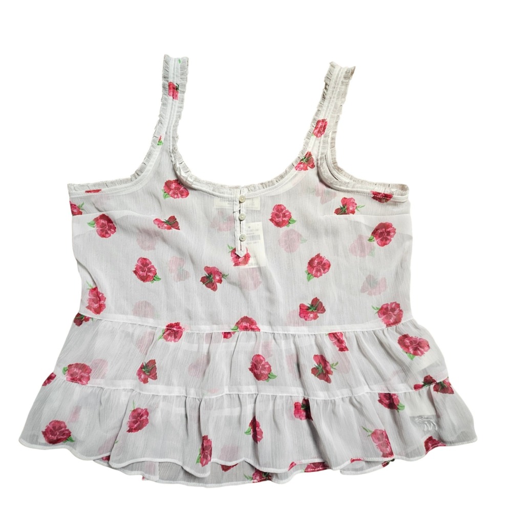 Abercrombie & Fitch Floral Ruffle Tiered Babydoll Tank Top S Logo Sheer NWT